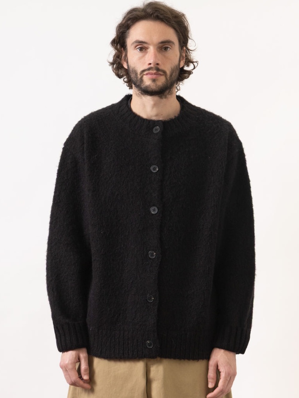 Blacksmith Store Stand Collar Mohair Blend Shaggy Knit Cardigan Black Men’s Sz M